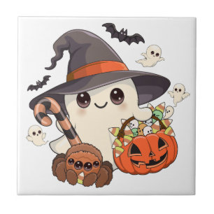 Süßer Halloween-Geist im Kawaii-Stil Fliese