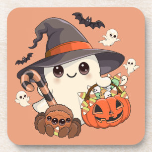 Süßer Halloween-Geist im Kawaii-Stil Getränkeuntersetzer