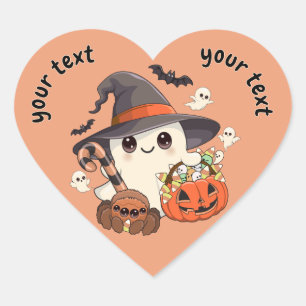 Süßer Halloween-Geist im Kawaii-Stil Herz-Aufkleber