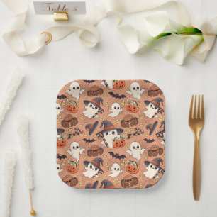 Süßer Halloween-Geist im Kawaii-Stil Pappteller