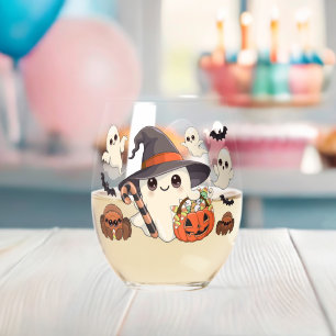 Süßer Halloween-Geist im Kawaii-Stil Weinglas Ohne Stiel