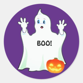 Süßer Halloween-Geist & Kürbis auf Lila Runder Aufkleber