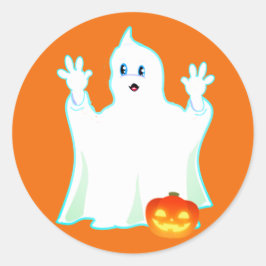 Süßer Halloween-Geist & Kürbis auf Orange Classic Runder Aufkleber