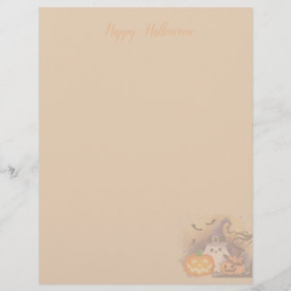 Süßer Halloween-Geist mit Hexenhut und Kürbissen Briefbogen