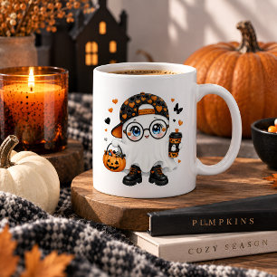 Süßer Halloween-Geist mit Kaffee und Kürbis Kaffeetasse