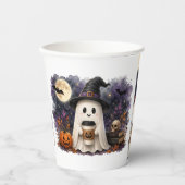 Süßer Halloween-Geist mit Kaffeetasse Wasserfarbe Pappbecher (Vorderseite)
