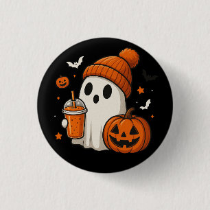 Süßer Halloween-Geist mit Kürbis und Getränk  Button