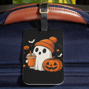 Süßer Halloween-Geist mit Kürbis und Getränk Gepäckanhänger