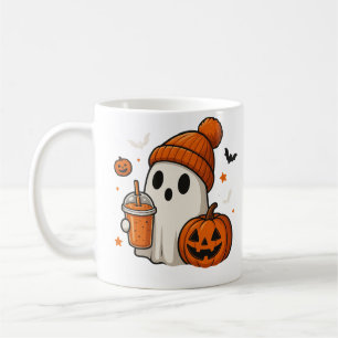 Süßer Halloween-Geist mit Kürbis und Getränk Kaffeetasse