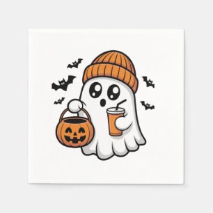 Süßer Halloween-Geist Orange Mütze Herbstgeist Serviette