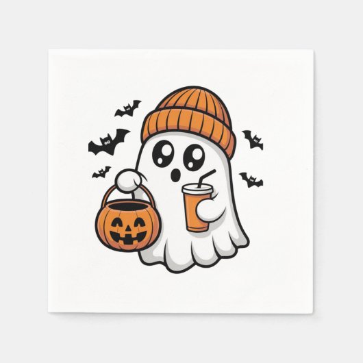 Süßer Halloween-Geist Orange Mütze Herbstgeist Serviette (Vorderseite)