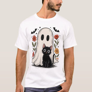 Süßer Halloween-Geist und Katze T-Shirt