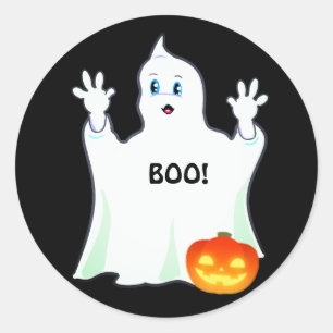 Süßer Halloween-Geist und Kürbis auf Schwarz Runder Aufkleber