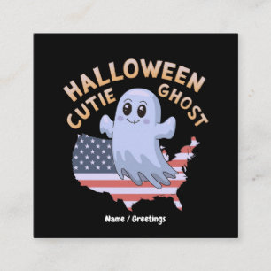 Süßer Halloween-Geist USA-Flagge Kawaii Grusel-Sai Quadratische Visitenkarte