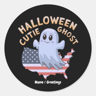 Süßer Halloween-Geist USA-Flagge Kawaii Grusel-Sai Runder Aufkleber