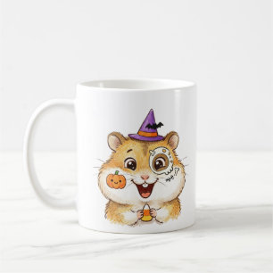 Süßer Halloween-Hamster mit Kürbiskernen und Hexen Kaffeetasse