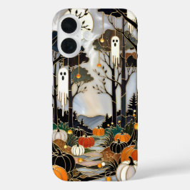 Süßer Halloween-Handyhülle-Geist-Kürbis-Wald iPhone 16 Hülle