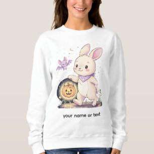 Süßer Halloween-Hase mit Kürbislaterne und Flederm Sweatshirt