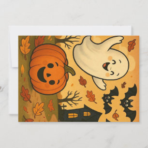 Süßer Halloween-/Herbst-Geist-Kürbis-Cartoon Einladung