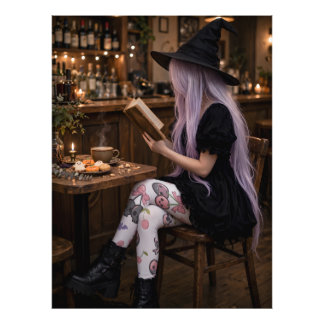 Süßer Halloween-Hexen-Leseplakat Cozy Art Fotodruck