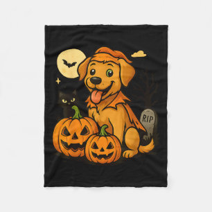 Süßer Halloween-Hund mit Kürbissen und schwarzer K Fleecedecke