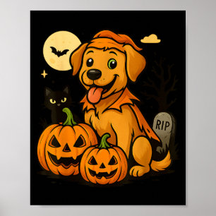 Süßer Halloween-Hund mit Kürbissen und schwarzer K Poster