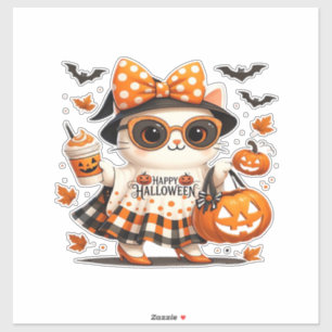 Süßer Halloween-Kater � Kawaii Hexen-Kitty mit Kür Aufkleber