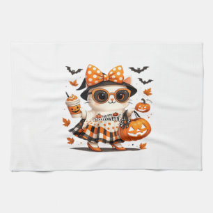 Süßer Halloween-Kater – Kawaii-Hexen-Kitty mit Kür Geschirrtuch