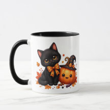 Süßer Halloween-Kater mit Kürbis