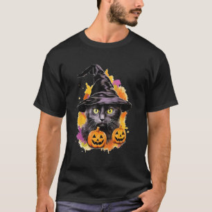 Süßer Halloween-Katz Hexe Herbst Kürbis Streich T-Shirt