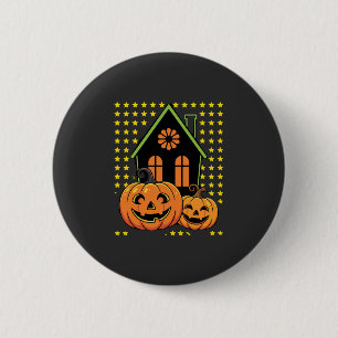 Süßer Halloween-Kürbis Geisterhaus Stern Button