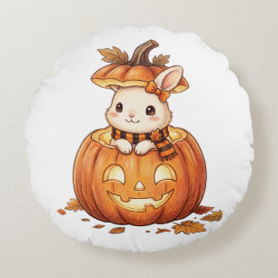 Süßer Halloween-Kürbis-Hase - Gemütlicher Herbstka Rundes Kissen