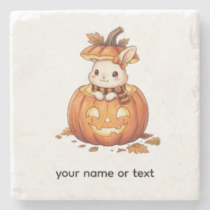 Süßer Halloween-Kürbis-Hase - Gemütlicher Herbstka Steinuntersetzer