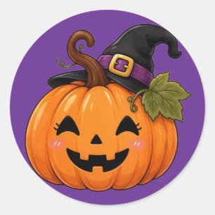 Süßer Halloween-Kürbis-Hexenhut-Aufkleber Runder Aufkleber