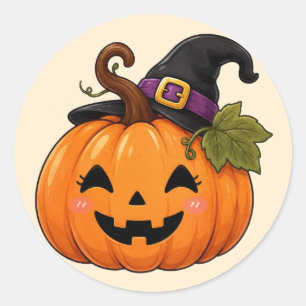 Süßer Halloween-Kürbis-Hexenhut-Aufkleber Runder Aufkleber