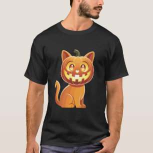 Süßer Halloween Orange Katze Jack-O-Lantern Kürbis T-Shirt