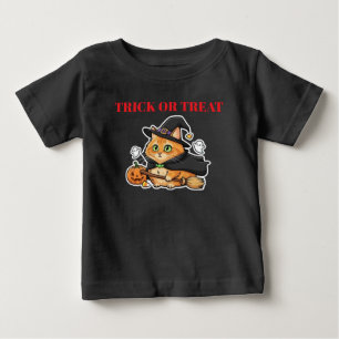 Süßer Halloween-Orangener Hexenkatze-Kürbis-Feiert Baby T-shirt