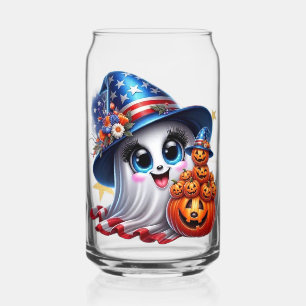 Süßer Halloween-patriotischer Geist-Kürbis-Glasbec Dosenglas