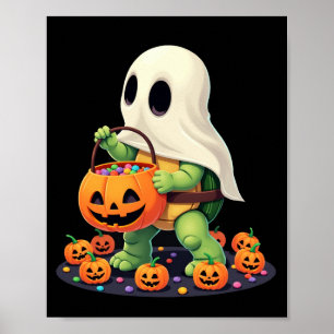 Süßer Halloween-Schildkrötengeist mit Süßigkeiten Poster