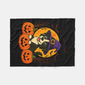 Süßer Halloween-Schwarzer Hund mit Hexenhut und Fleecedecke (Vorderseite (Horizontal))