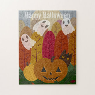 Süßer Halloween-Schwarzer-Kater und Geister Herbst Puzzle