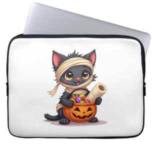 Süßer Halloween-Schwarzer-Katze-Kürbis-Süßes-oder- Laptopschutzhülle