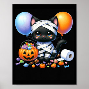 Süßer Halloween-Schwarzer-Katze-Kürbis-Süßes-oder- Poster