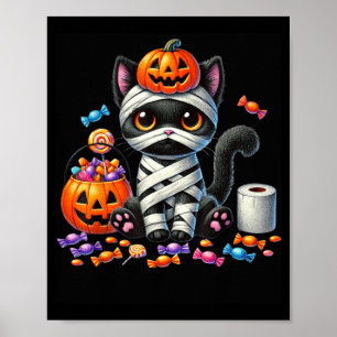 Süßer Halloween-Schwarzer-Katze-Kürbis-Süßes-oder- Poster
