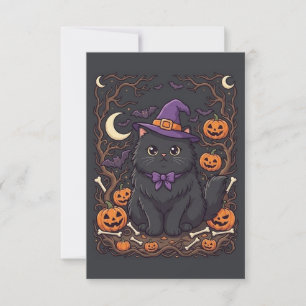 Süßer Halloween-Schwarzer-Katzen-Hexenhut-Kürbisse Dankeskarte