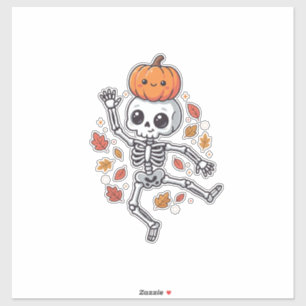 Süßer Halloween tanzender Skelett mit Kürbiskopf Aufkleber