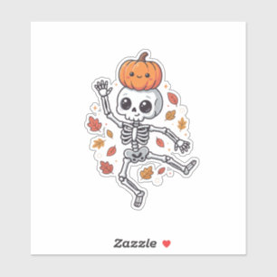 Süßer Halloween tanzender Skelett mit Kürbiskopf Aufkleber