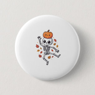 Süßer Halloween tanzender Skelett mit Kürbiskopf Button