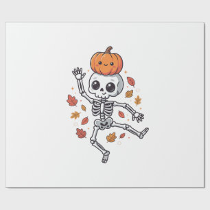 Süßer Halloween tanzender Skelett mit Kürbiskopf Geschenkpapier