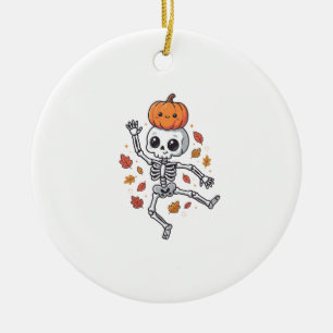 Süßer Halloween tanzender Skelett mit Kürbiskopf Keramik Ornament